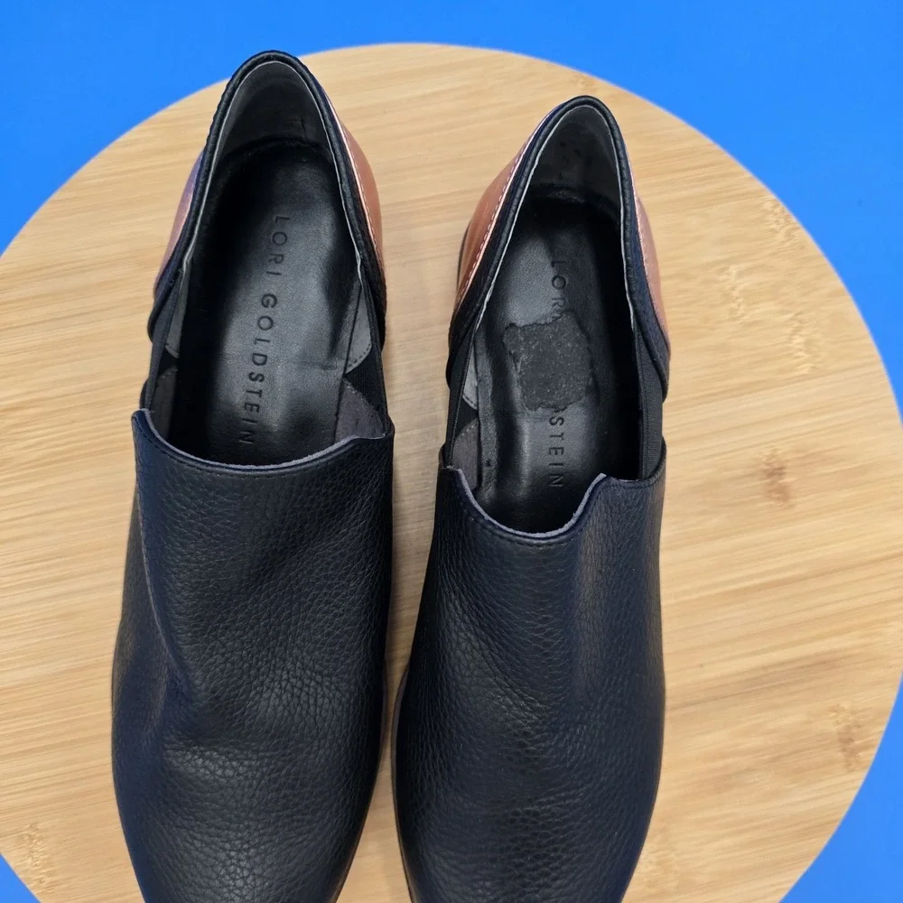 LOGO by Lori Goldstein Castiel Oxford Black Leather Slip On‎ Loafers EUC
